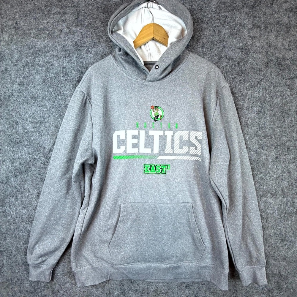 NBA Hoodie Mens Heather Gray Boston Celtics Fleece Lined Graphic Kangaroo Pocket